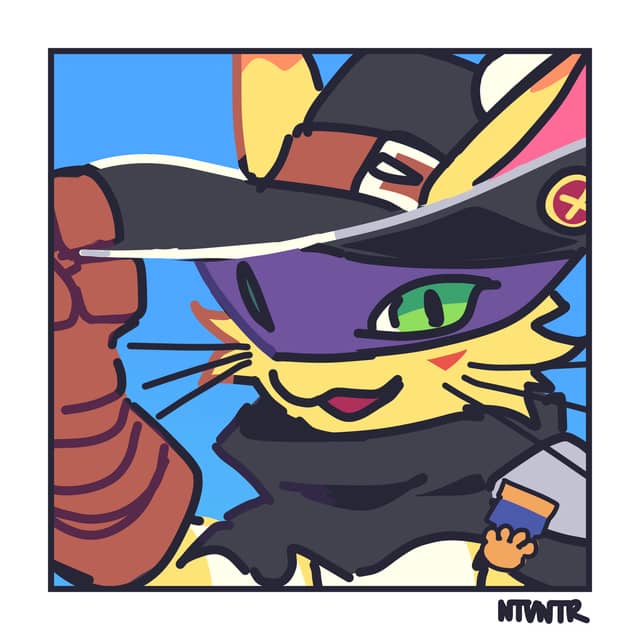 Example of a Skeb Style Icon artwork showing a headshot drawing of Nyabootmon from Digimon.